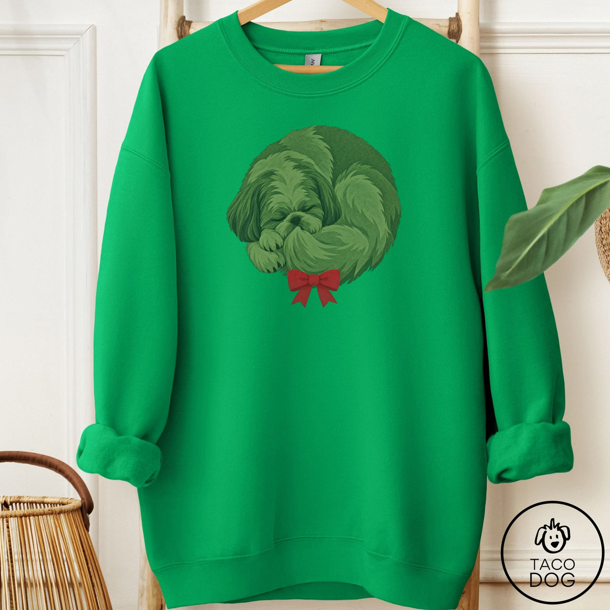 Shih Tzu Wreath Sweatshirt Irish Green Taco-Dog