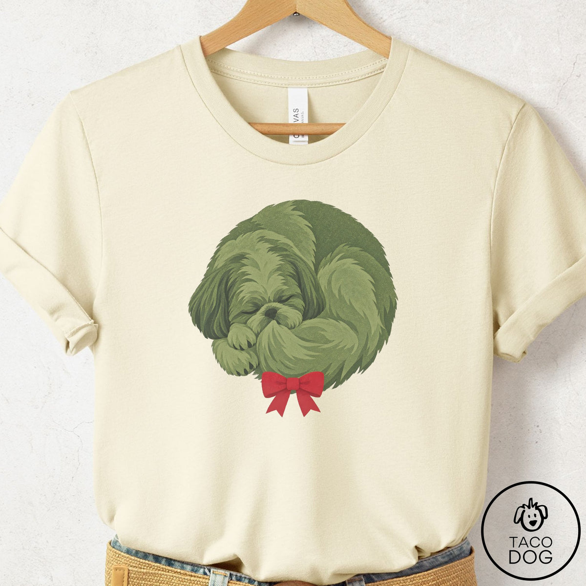 Shih Tzu Wreath T-Shirt Natural Taco-Dog