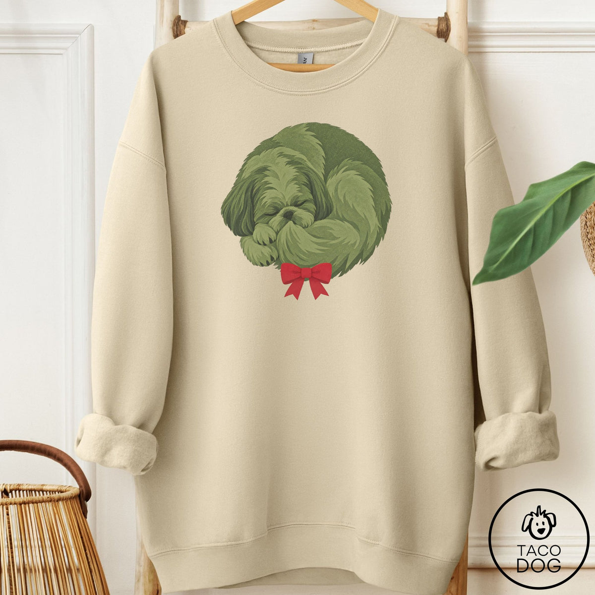 Shih Tzu Wreath Sweatshirt Sand Taco-Dog