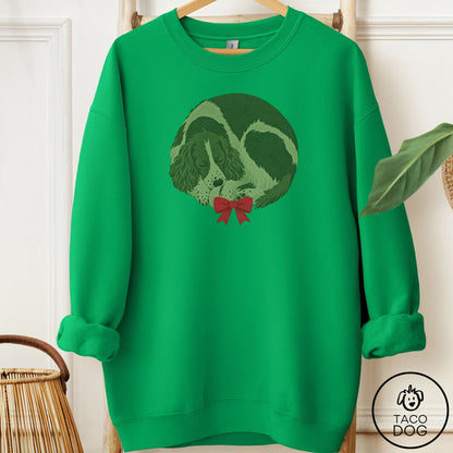 Springer Spaniel Wreath Sweatshirt Irish Green Taco-Dog