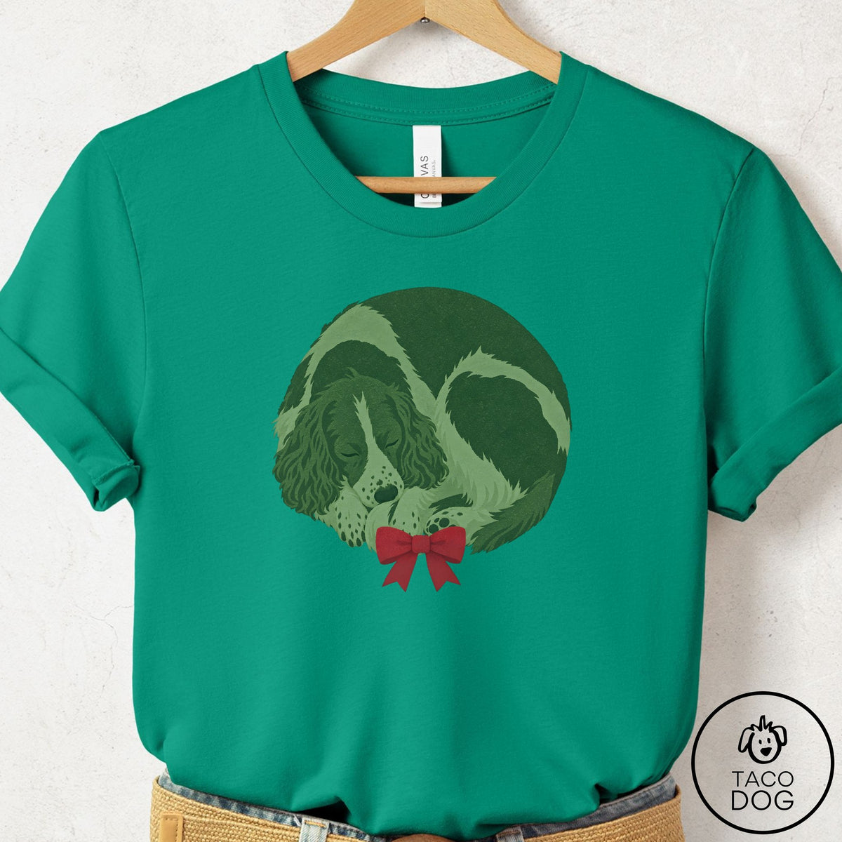 Springer Spaniel Wreath T-Shirt Kelly Taco-Dog