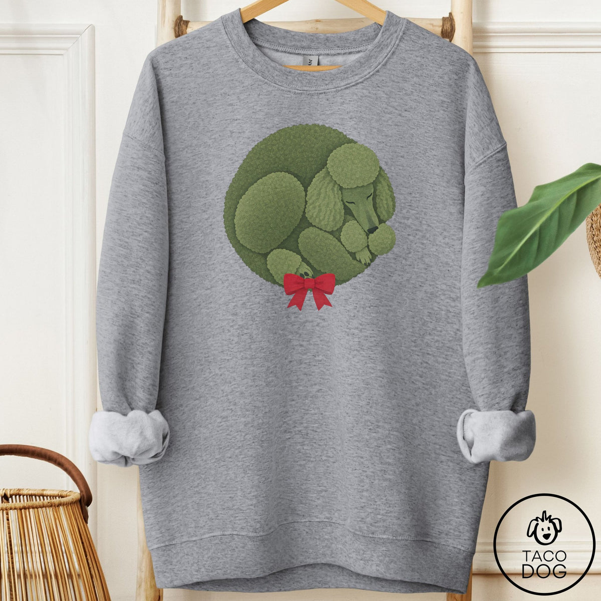 Poodle Wreath Sweatshirt Graphite Heather Taco-Dog