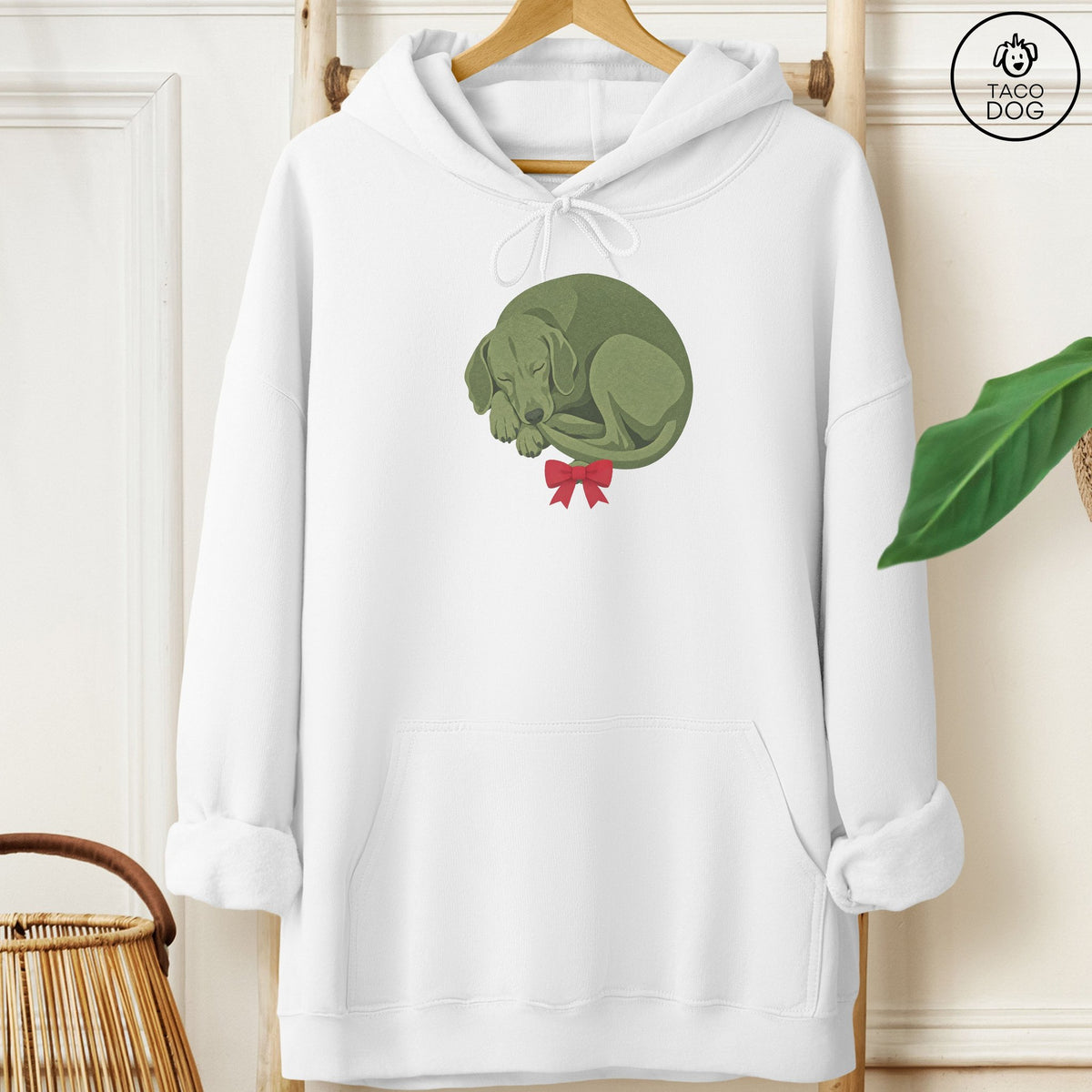 Vizsla Wreath Hoodie White Taco-Dog