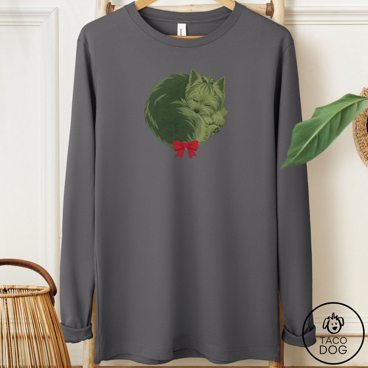 Yorkshire Terrier Yorkie Wreath Long Sleeve Tee Asphalt Taco-Dog