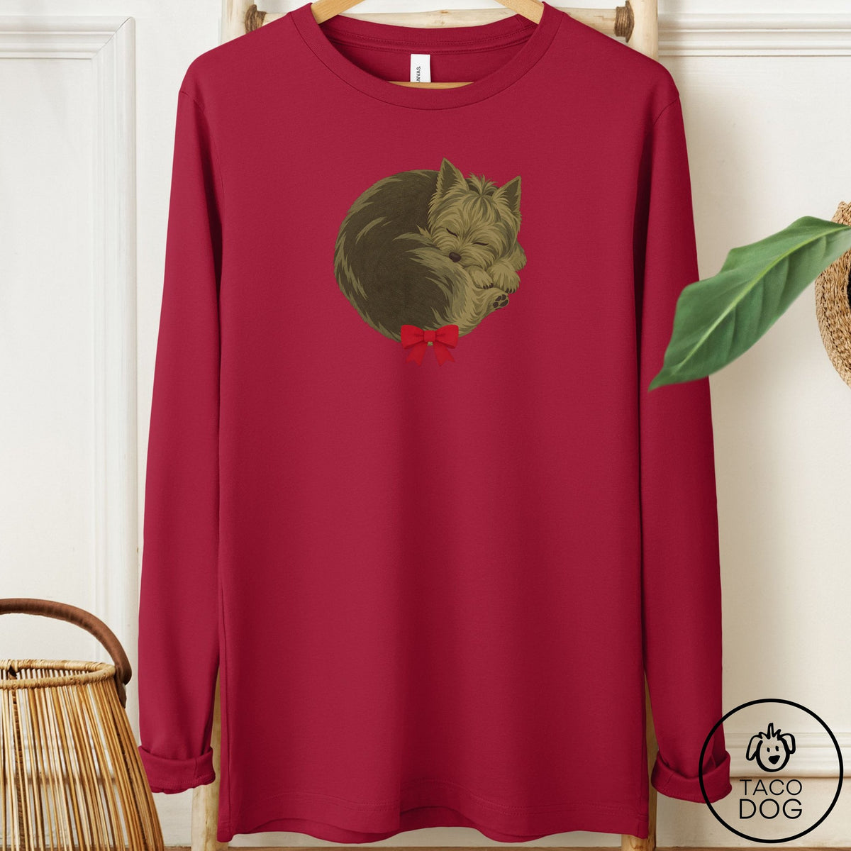 Yorkshire Terrier Yorkie Wreath Long Sleeve Tee Cardinal Taco-Dog
