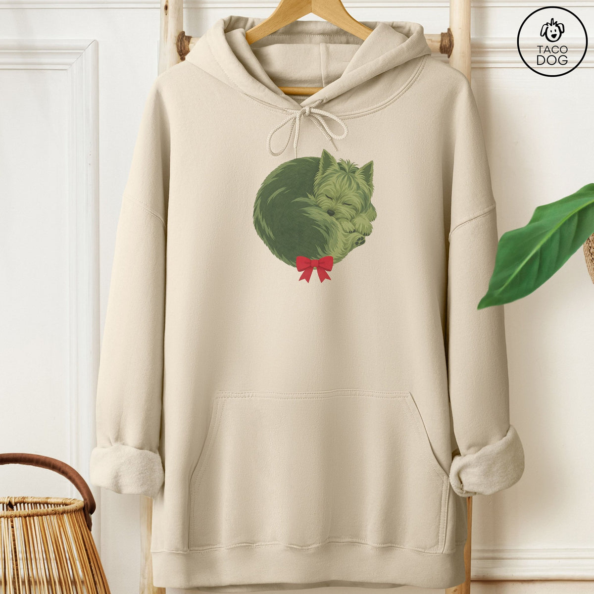 Yorkshire Terrier Yorkie Wreath Hoodie Sand Taco-Dog