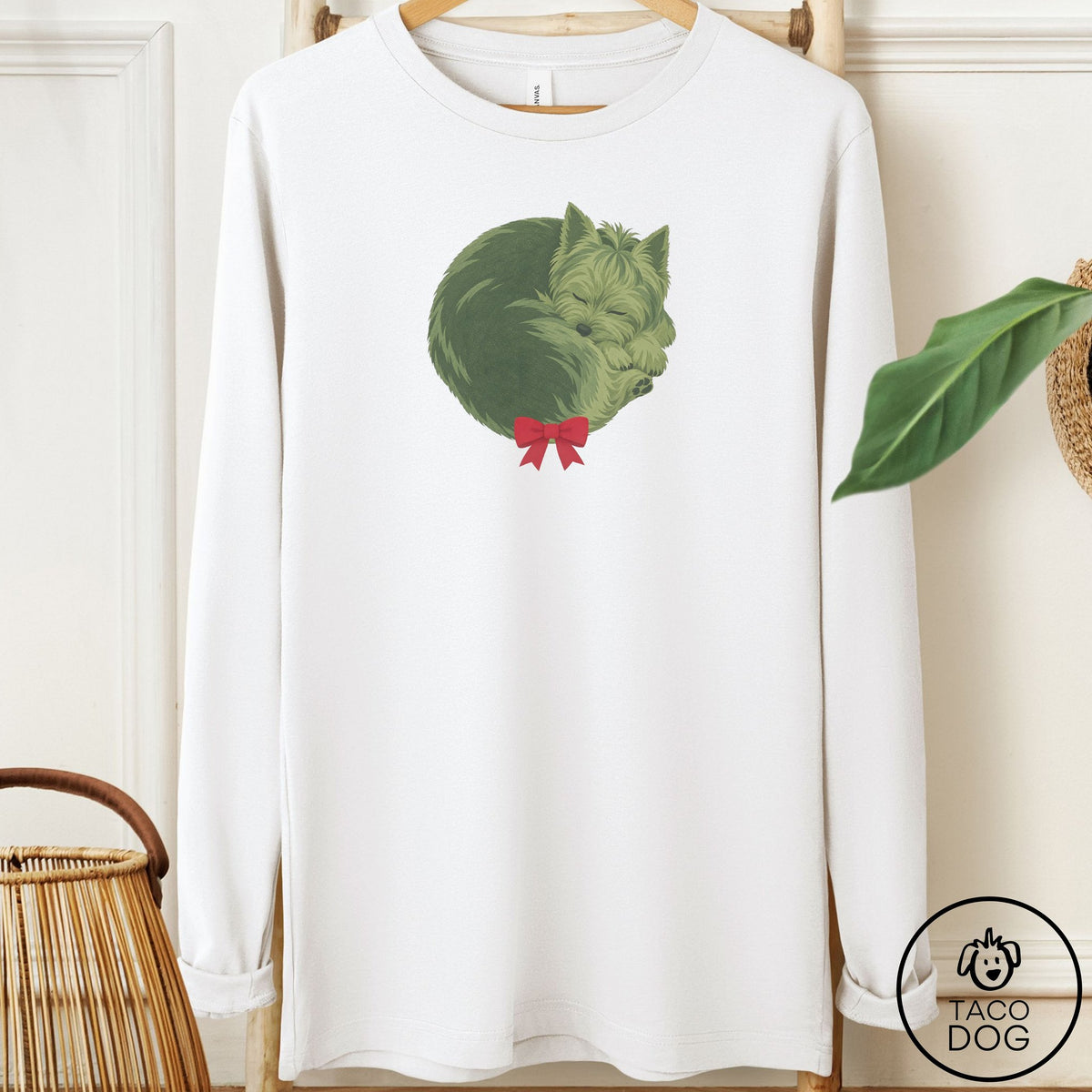 Yorkshire Terrier Yorkie Wreath Long Sleeve Tee White Taco-Dog