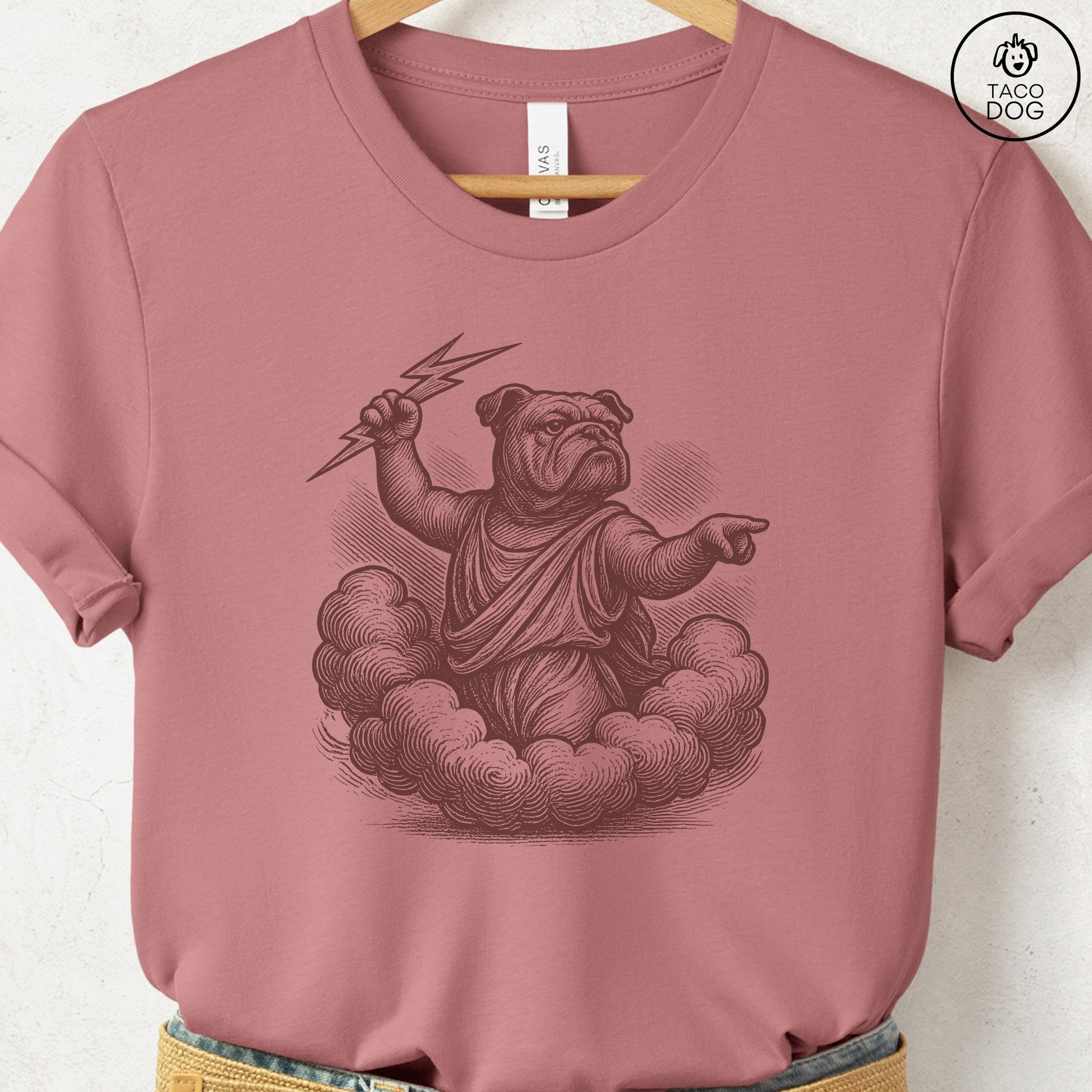English Bulldog Zeus T-Shirt Heather Mauve S Taco-Dog