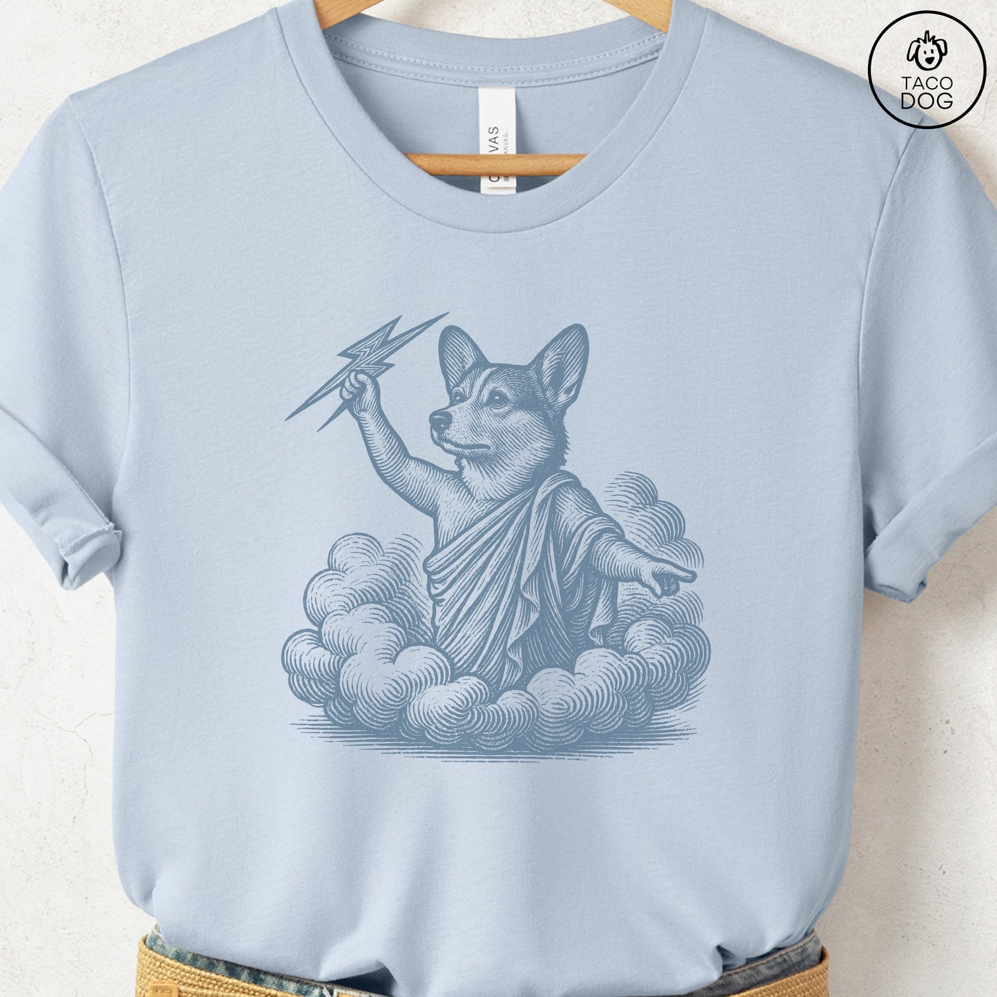 Corgi Zeus T-Shirt Light Blue S Taco-Dog