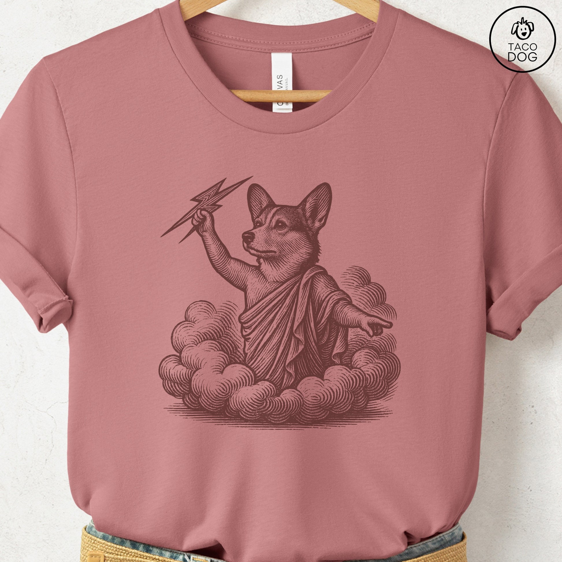 Corgi Zeus T-Shirt Heather Mauve S Taco-Dog