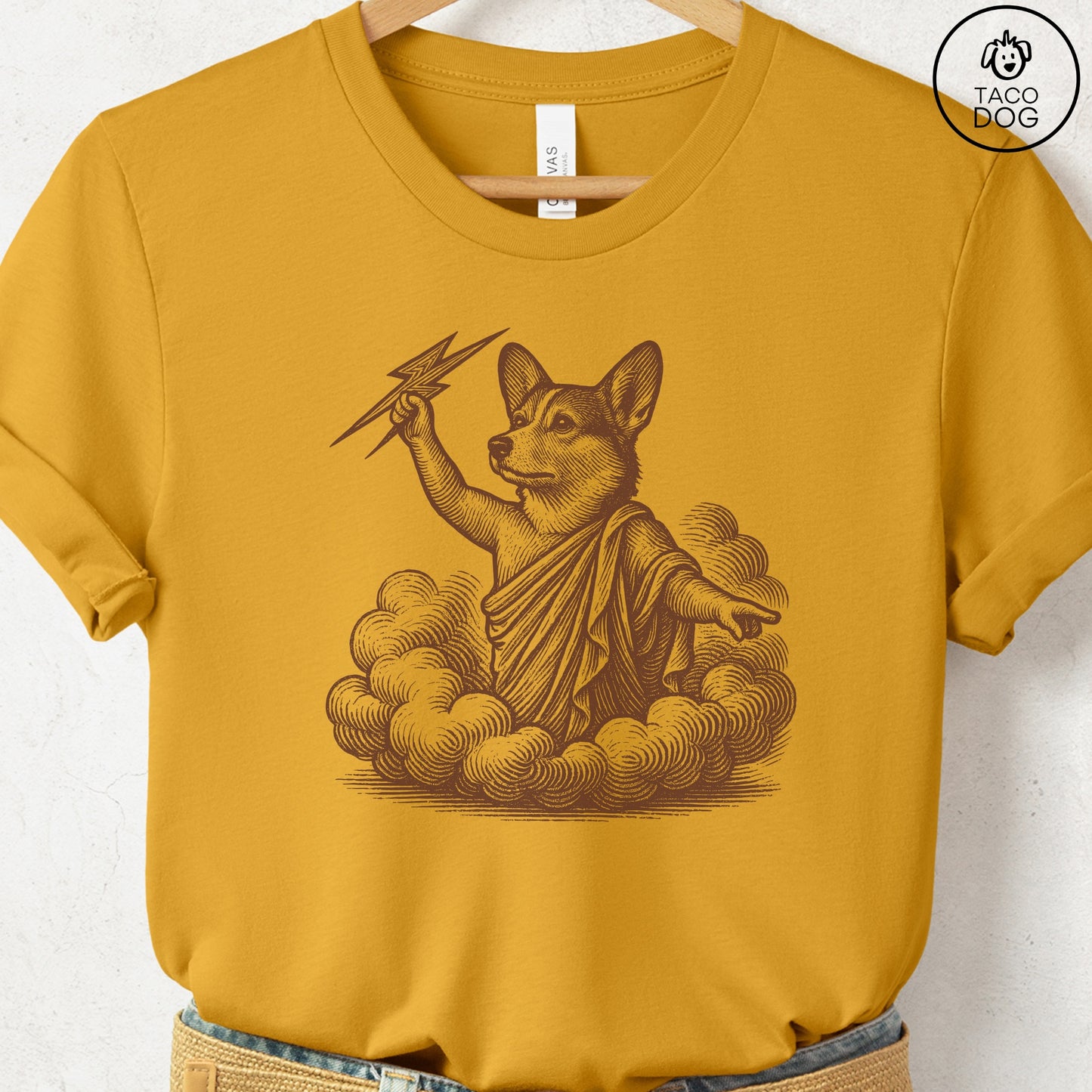 Corgi Zeus T-Shirt Mustard S Taco-Dog
