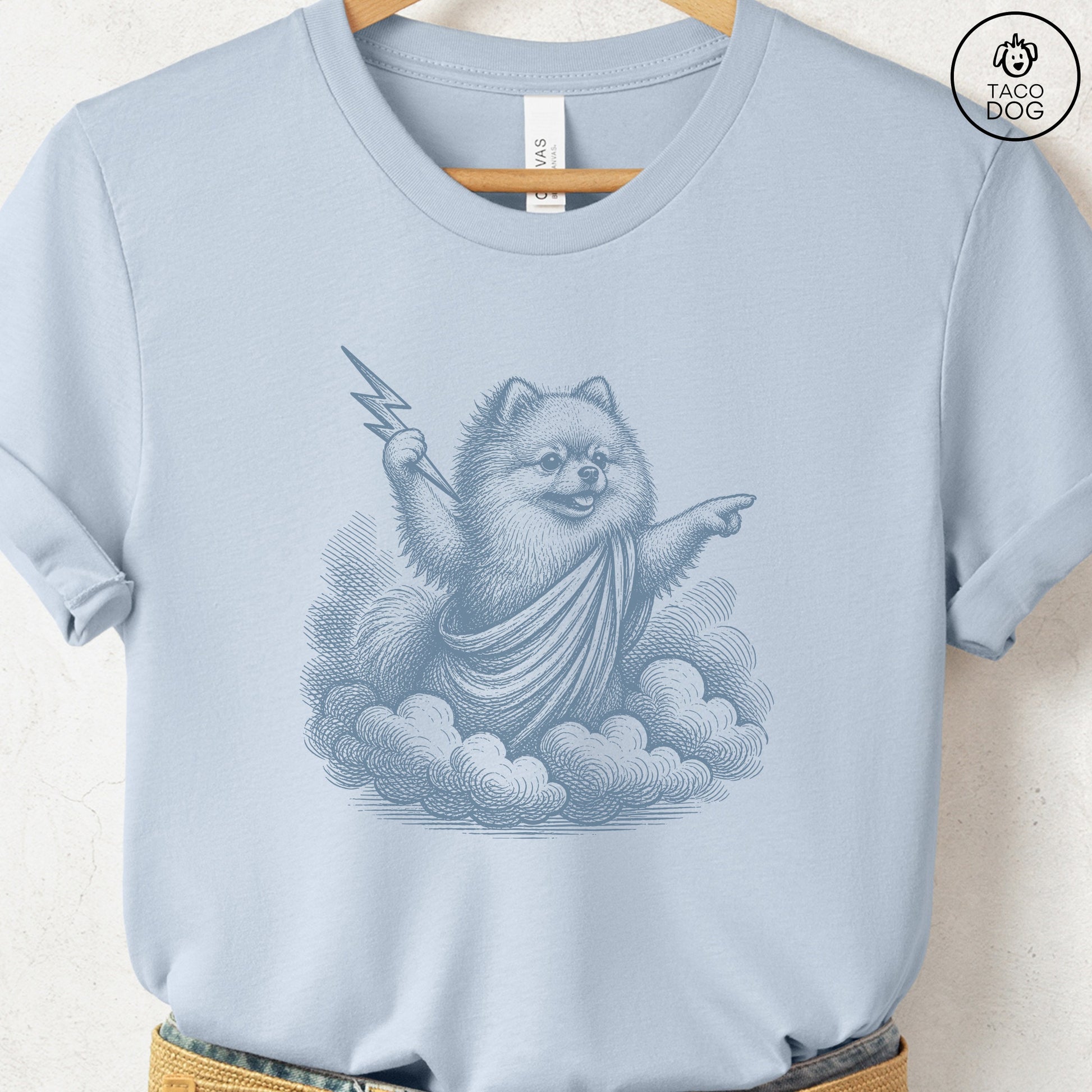 Pomeranian Zeus T-Shirt Light Blue S Taco-Dog