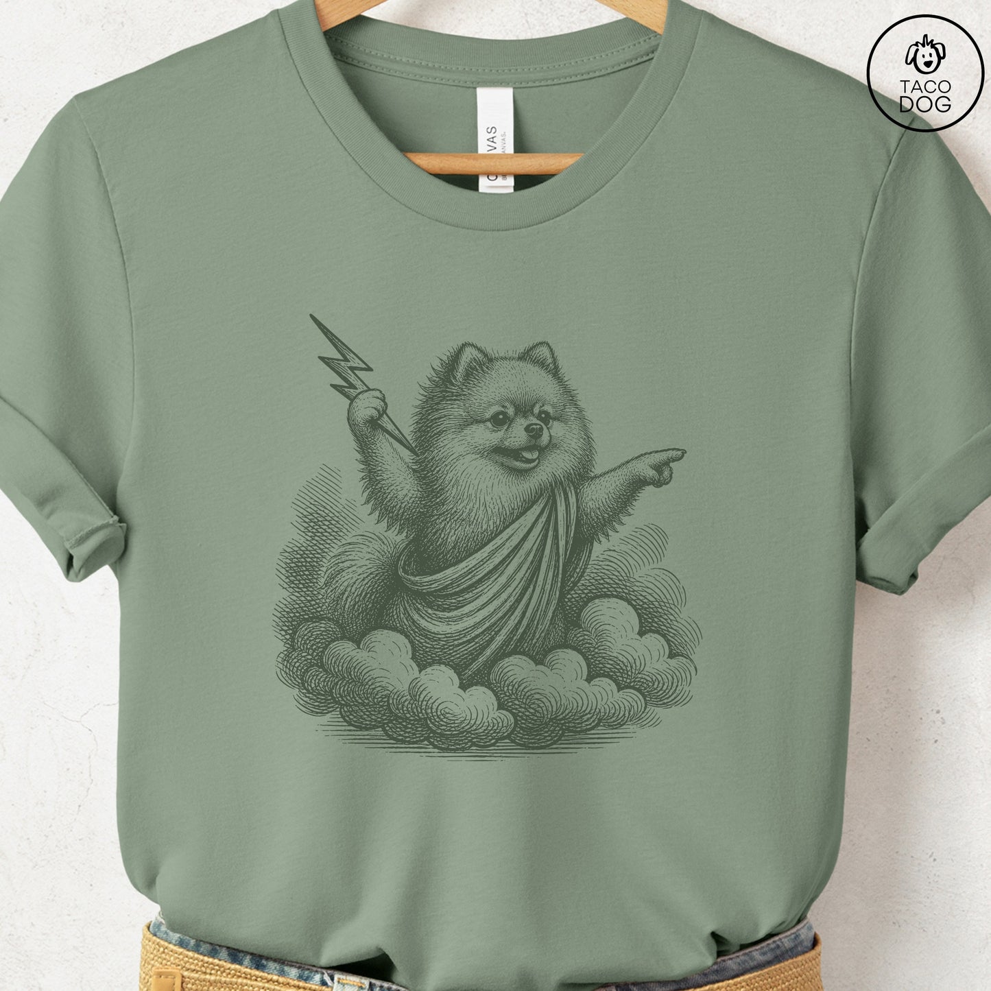Pomeranian Zeus T-Shirt Sage S Taco-Dog