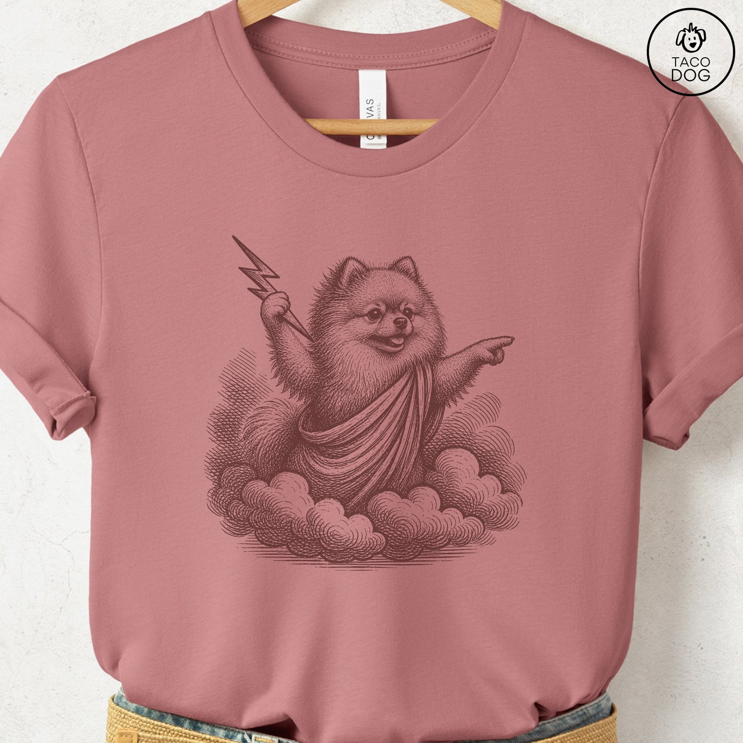 Pomeranian Zeus T-Shirt Heather Mauve S Taco-Dog