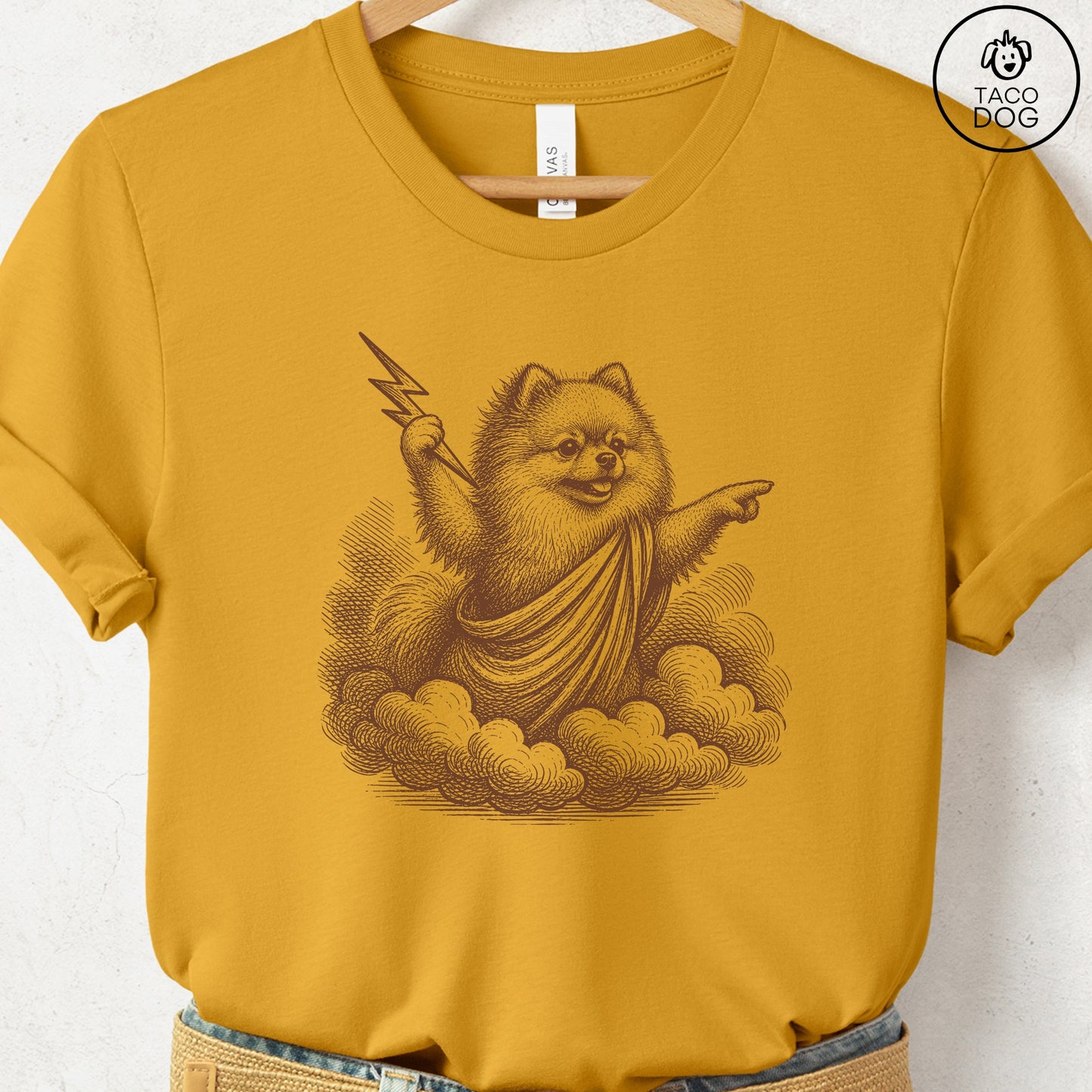 Pomeranian Zeus T-Shirt Mustard S Taco-Dog