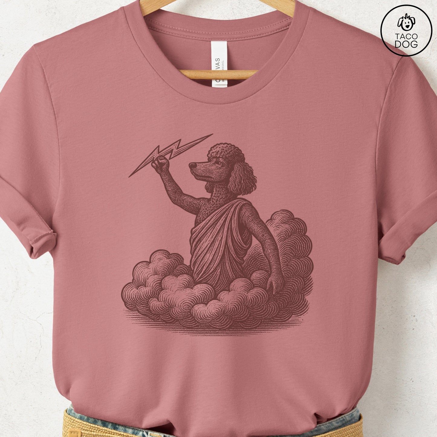 Poodle Zeus T-Shirt Heather Mauve S Taco-Dog