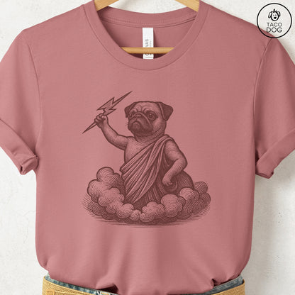 Pug Zeus T-Shirt Heather Mauve S Taco-Dog
