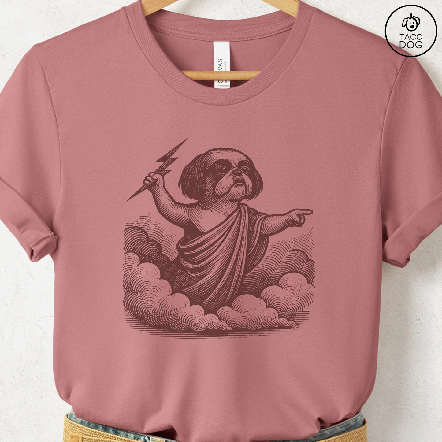 Shih Tzu Zeus T-Shirt Heather Mauve S Taco-Dog
