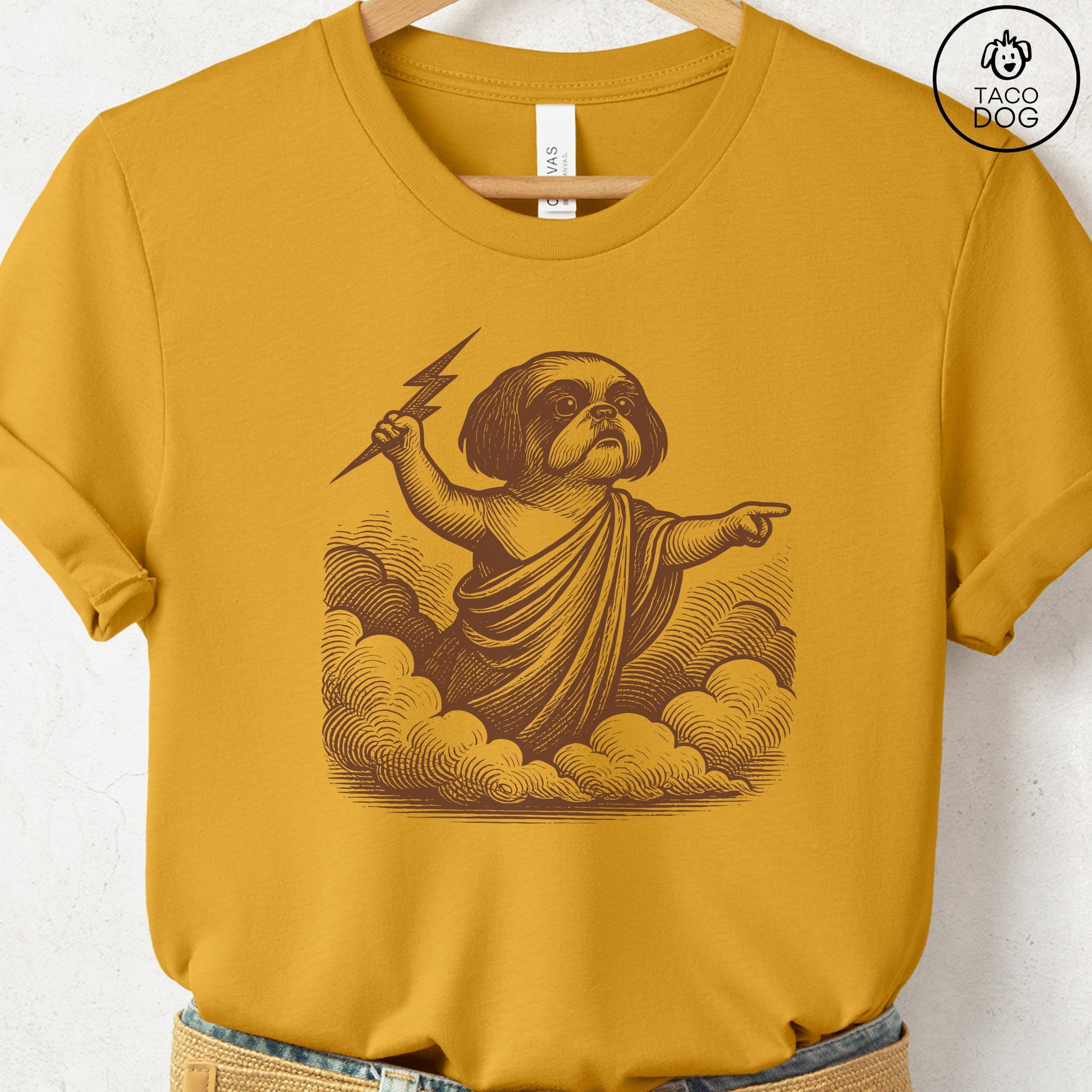 Shih Tzu Zeus T-Shirt Mustard S Taco-Dog