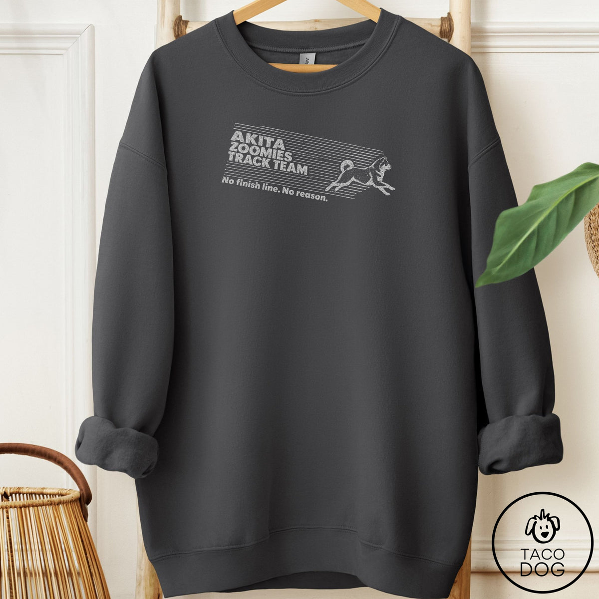 Akita Zoomies Track Team Sweatshirt Charcoal Taco-Dog