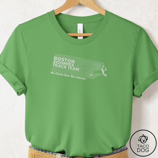 Boston Terrier Zoomies Track Team T-Shirt Leaf Taco-Dog