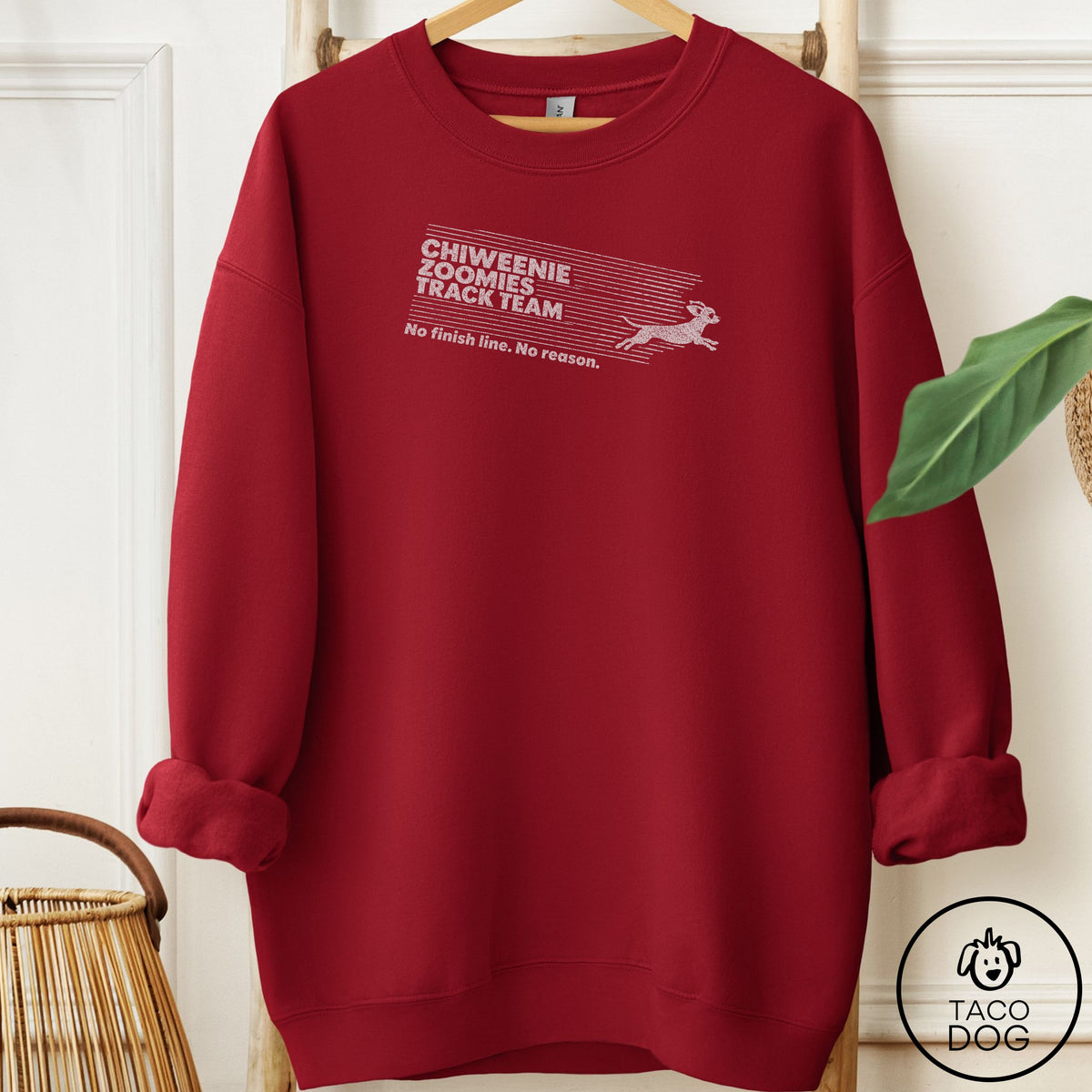 Chiweenie Zoomies Track Team Sweatshirt Garnet Taco-Dog