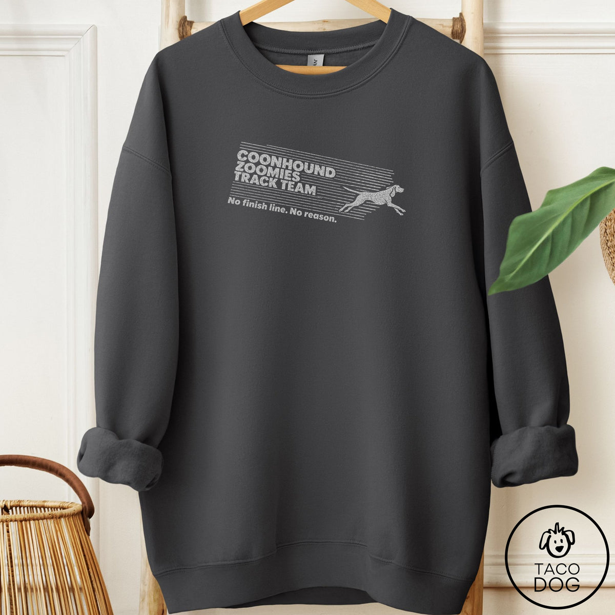 Coonhound Zoomies Track Team Sweatshirt Charcoal Taco-Dog