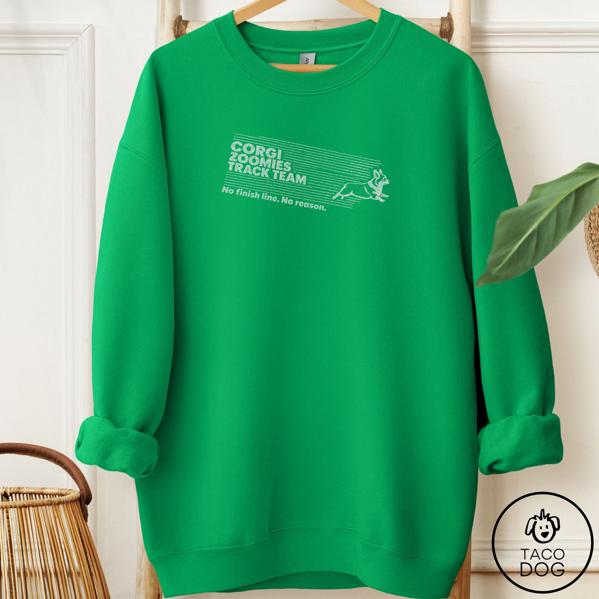 Corgi Zoomies Track Team Sweatshirt Irish Green Taco-Dog