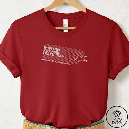 Miniature Pinscher Zoomies Track Team T-Shirt Canvas Red Taco-Dog