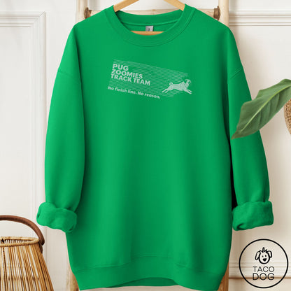 Pug Zoomies Track Team Sweatshirt Irish Green Taco-Dog