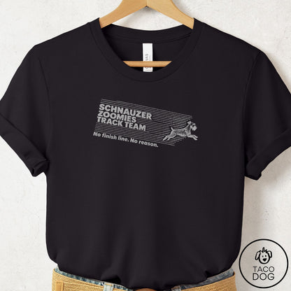 Schnauzer Zoomies Track Team T-Shirt Black Taco-Dog
