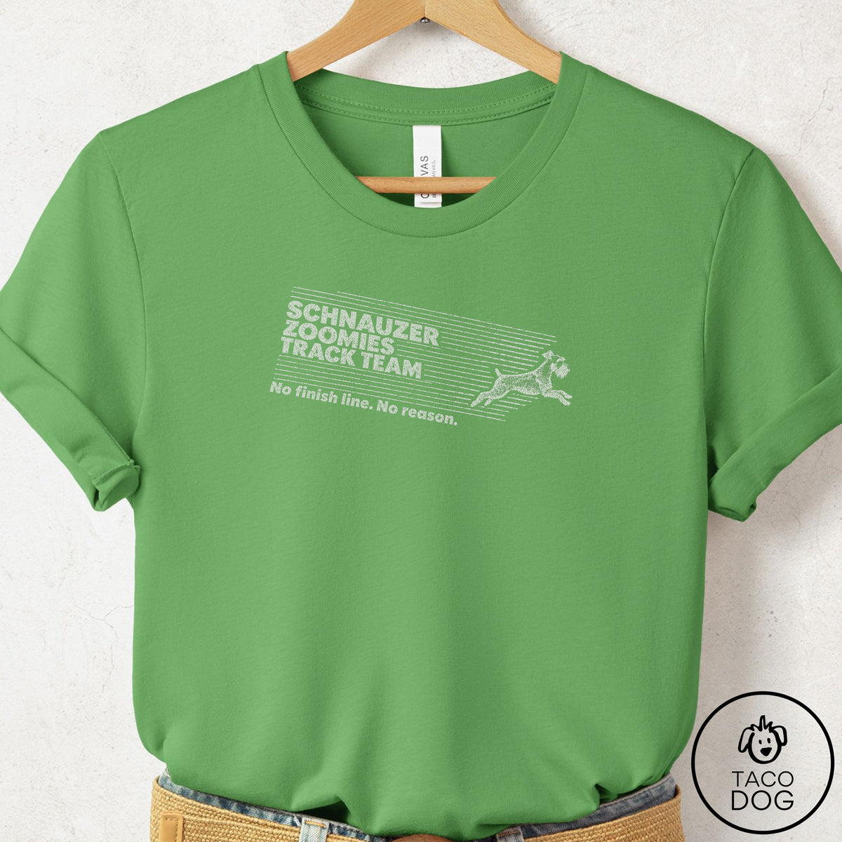 Schnauzer Zoomies Track Team T-Shirt Leaf Taco-Dog