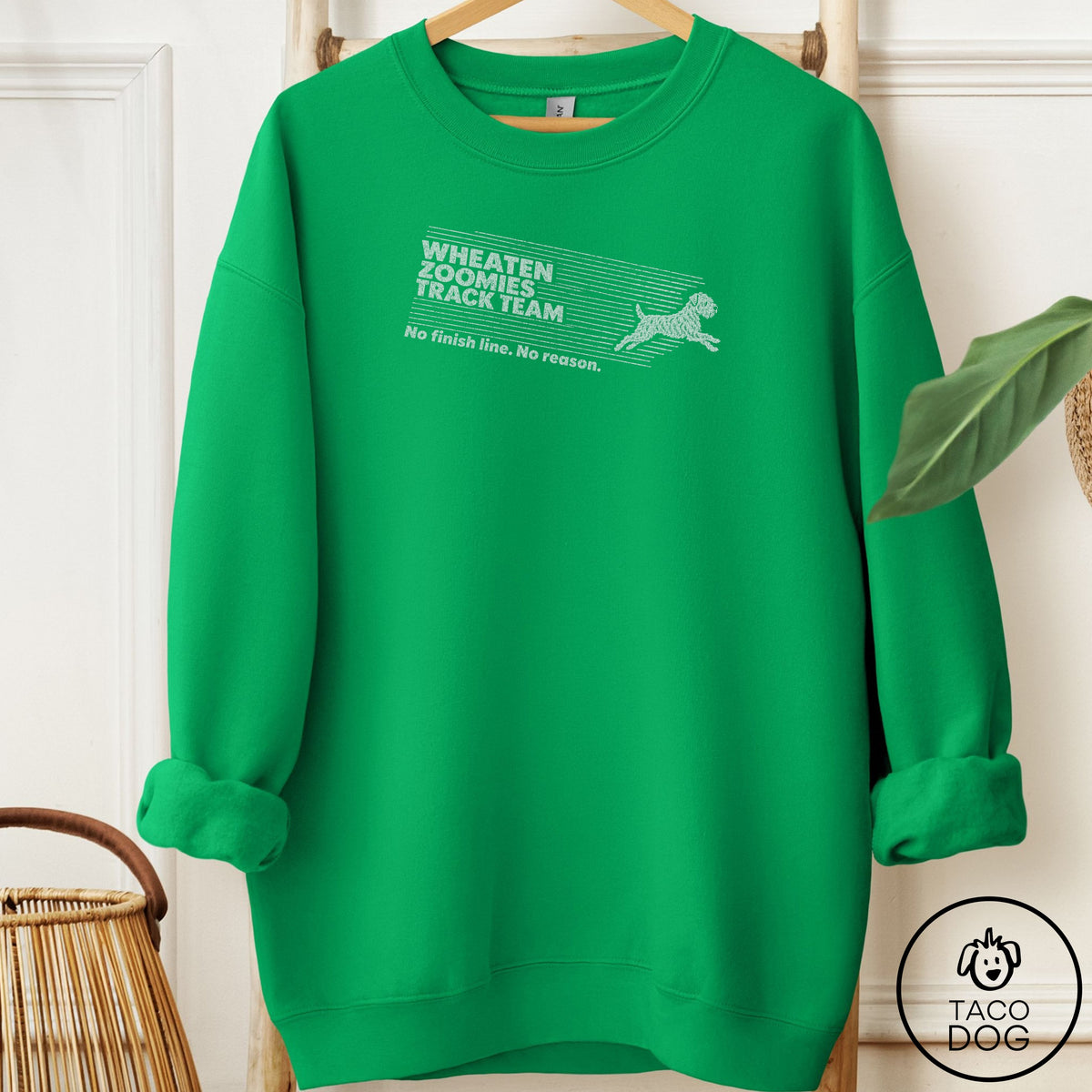 Wheaten Terrier Zoomies Track Team Sweatshirt Irish Green Taco-Dog